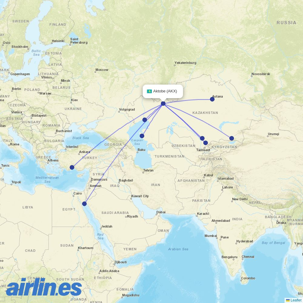 FlyArystan at AKX route map