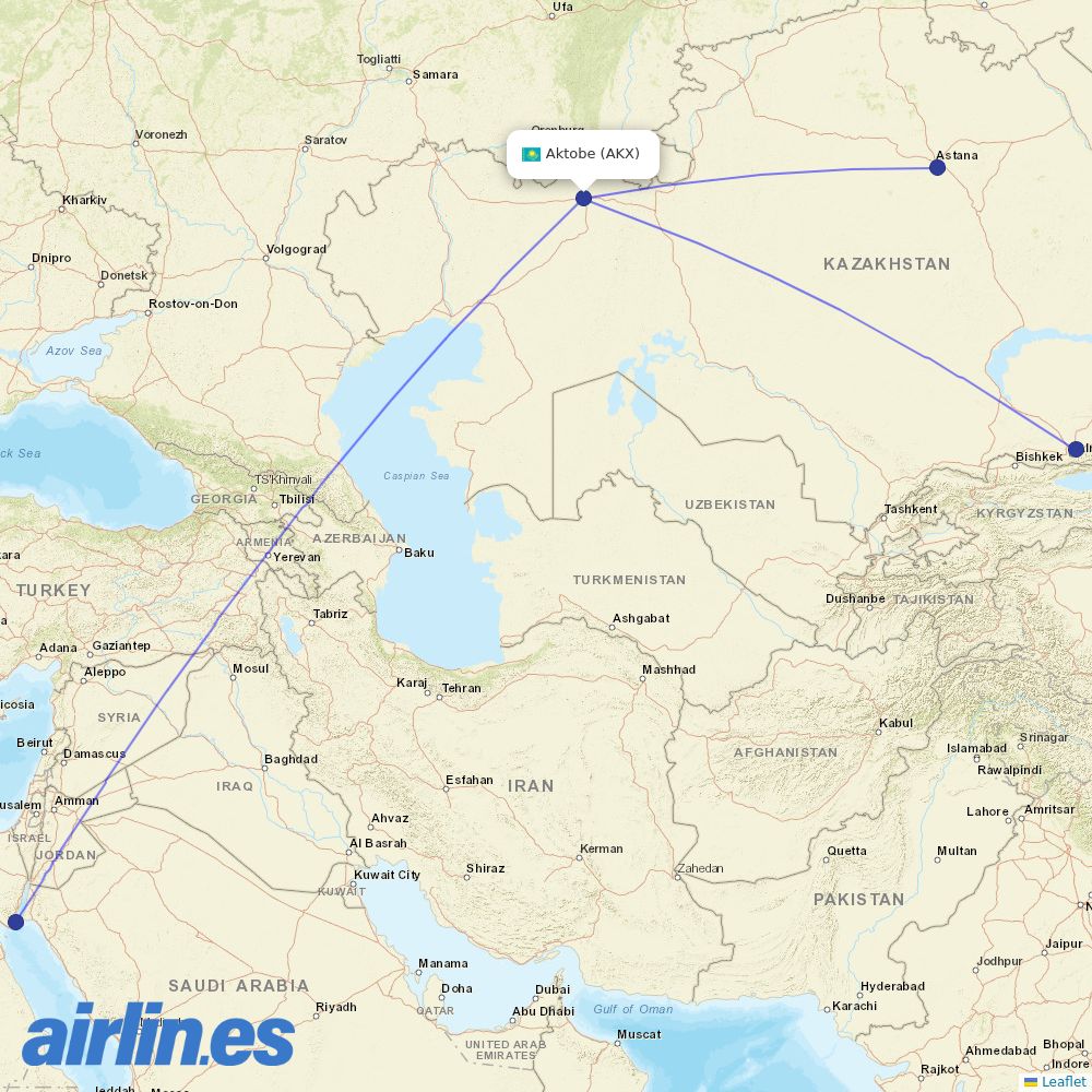 Air Astana at AKX route map