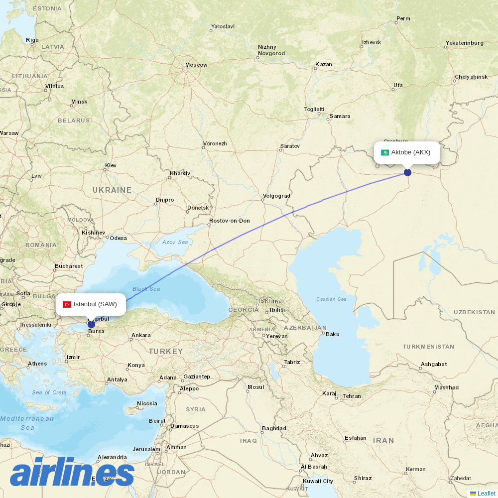Pegasus from Aktyubinsk destination map