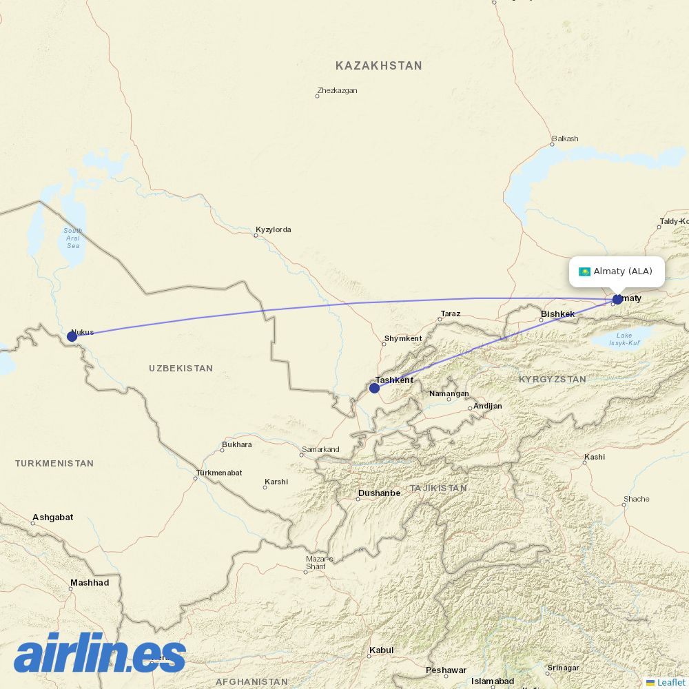 Uzbekistan Airways at ALA route map