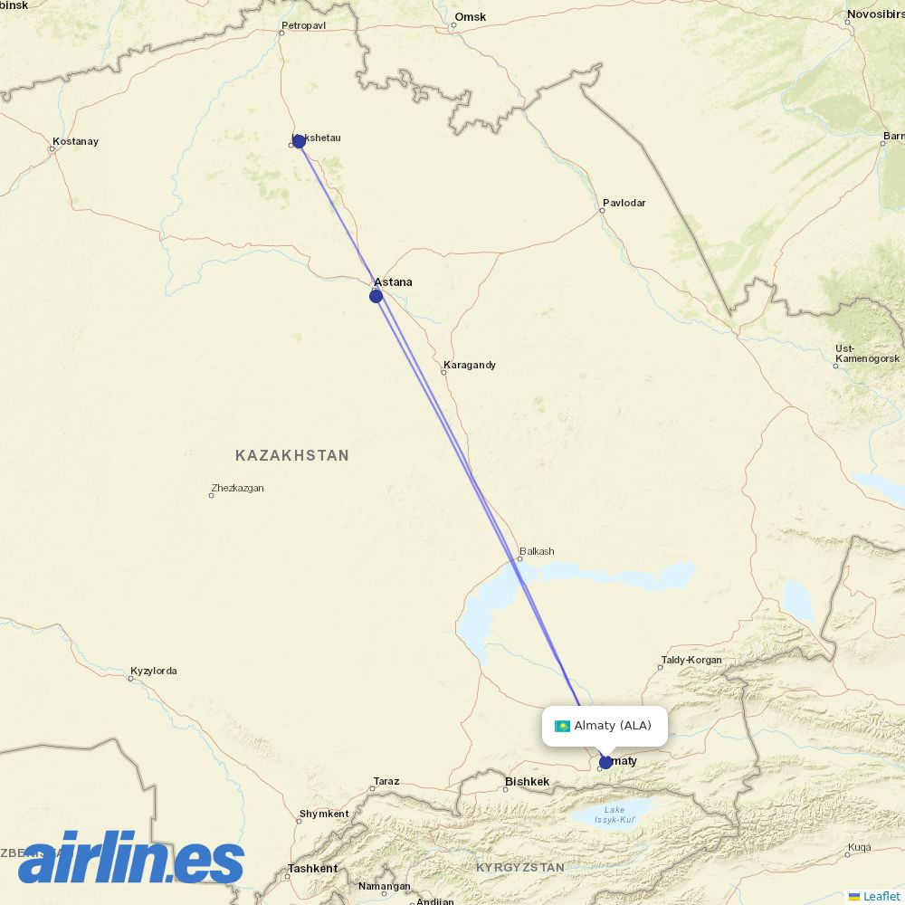 Qazaq Air at ALA route map