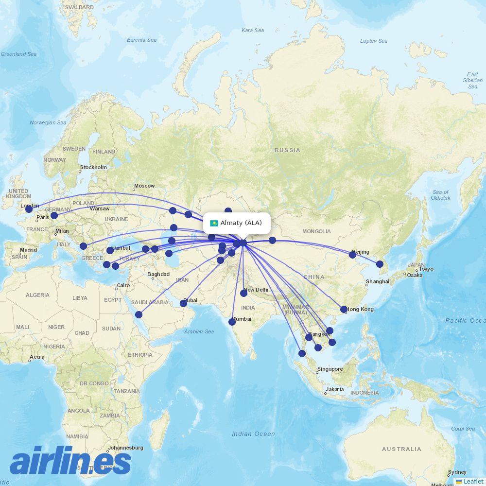 Air Astana at ALA route map