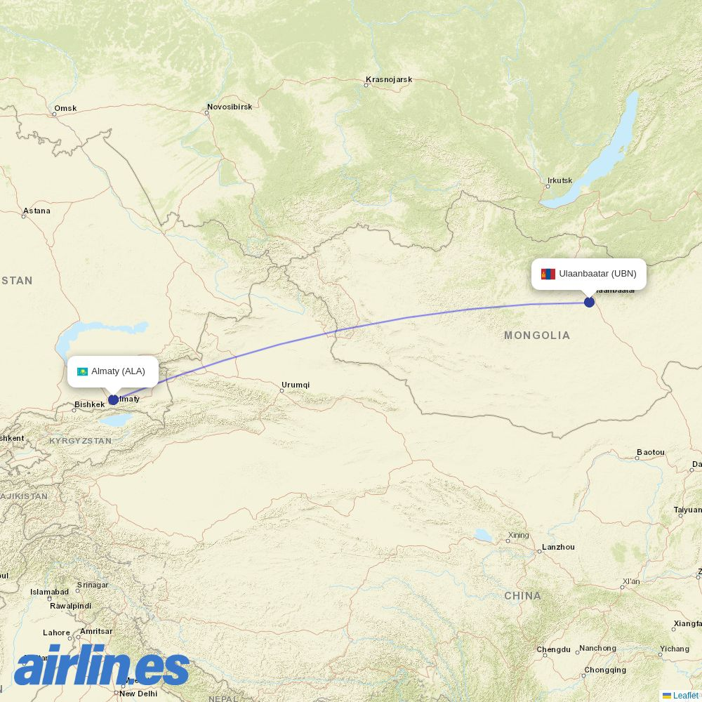Hunnu Air at ALA route map