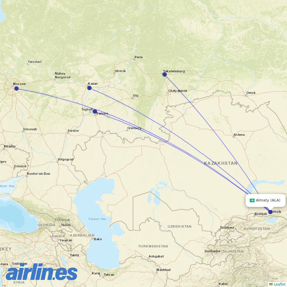 Red Wings from Almaty International Airport destination map