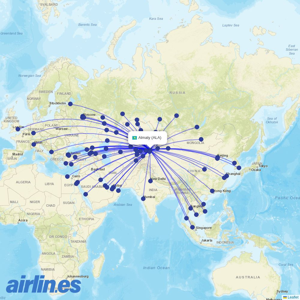 Thai AirAsia X at ALA route map