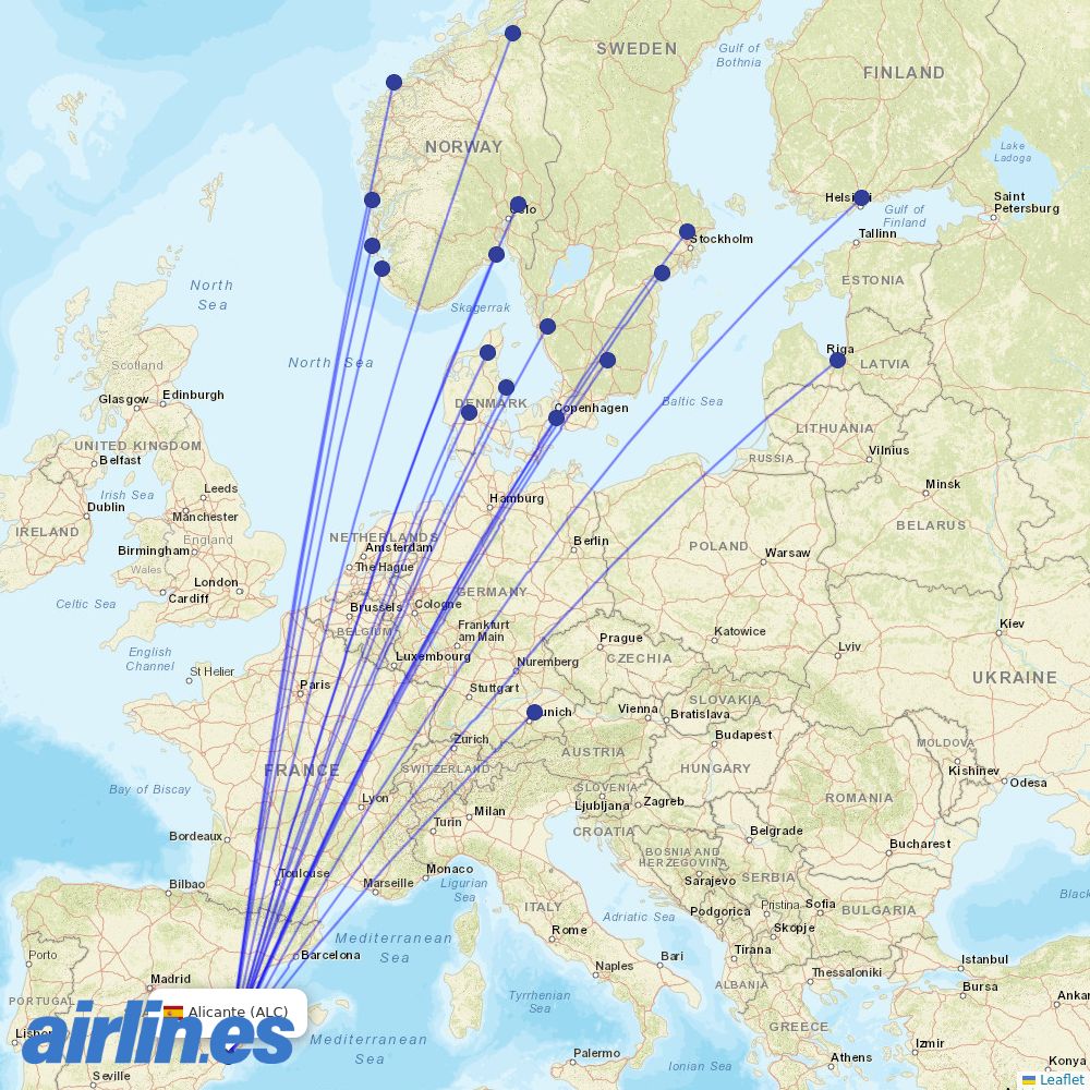 Norwegian Air Sweden at ALC route map
