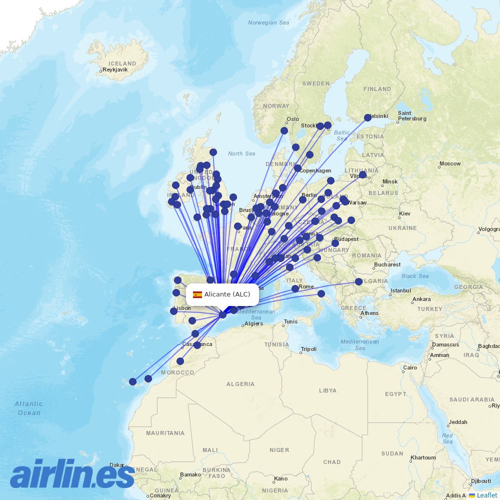 Ryanair at ALC route map
