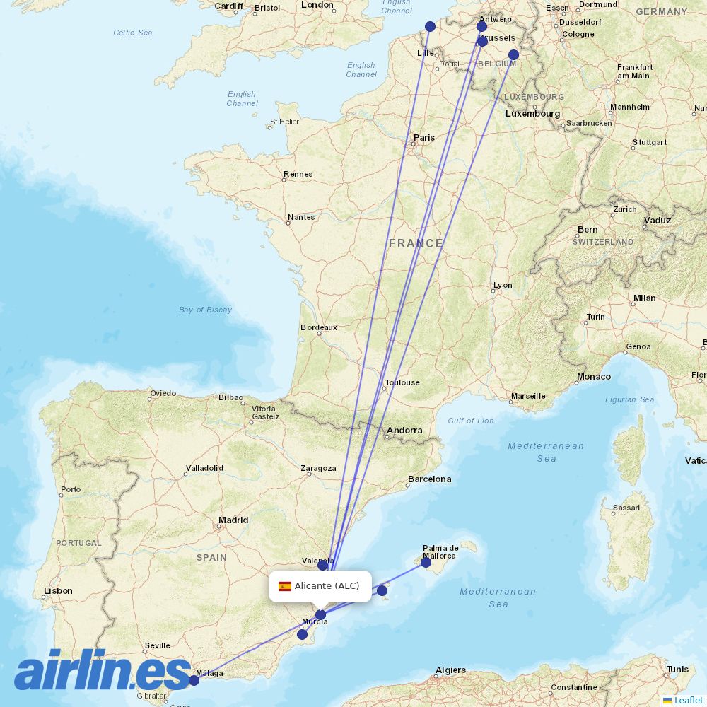 TUI fly at ALC route map