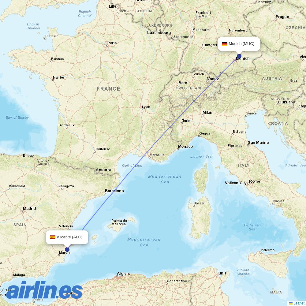 Lufthansa City Airlines from Alicante–Elche Miguel Hernández Airport destination map