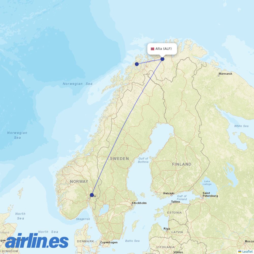 Scandinavian Airlines from Alta destination map