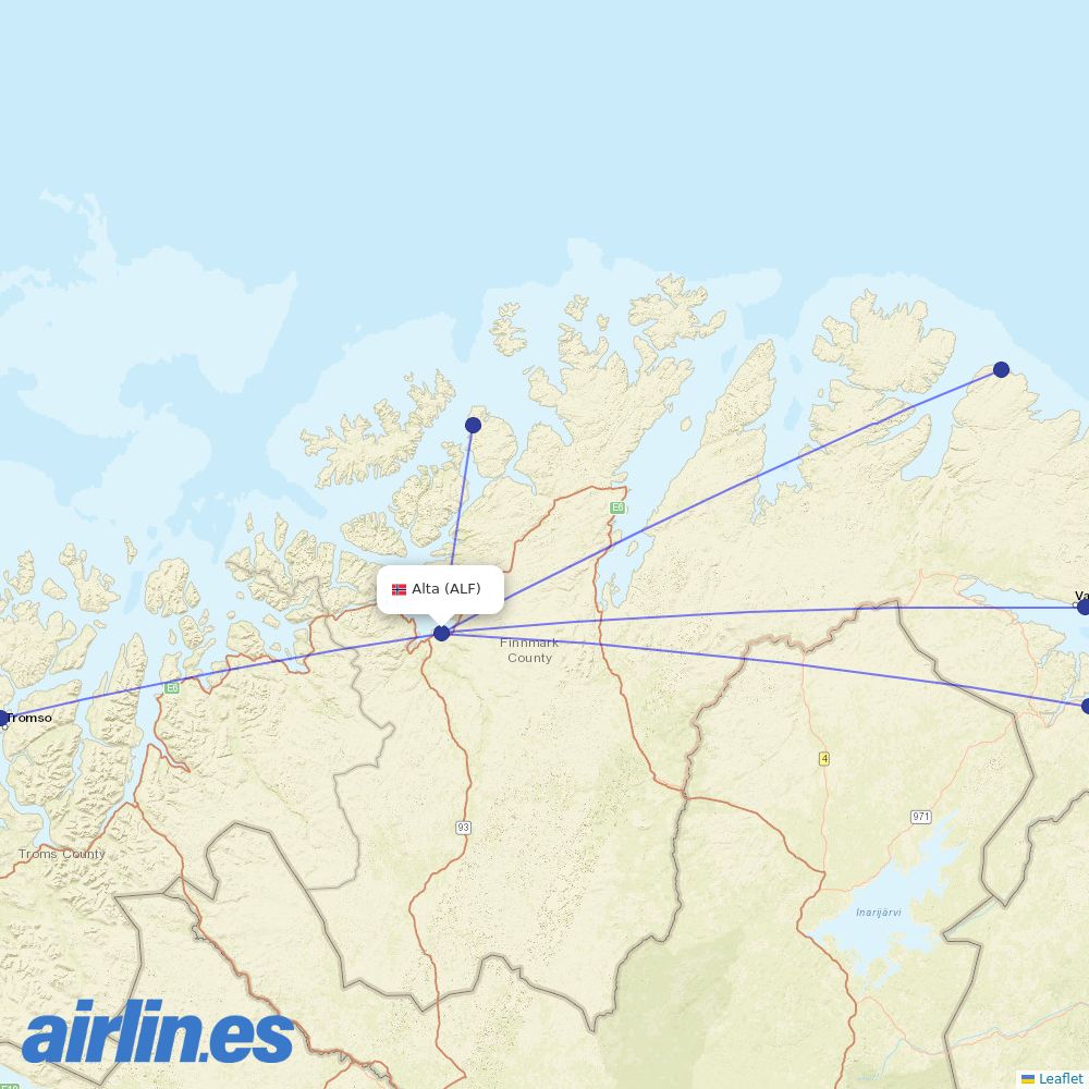 Wideroe from Alta destination map