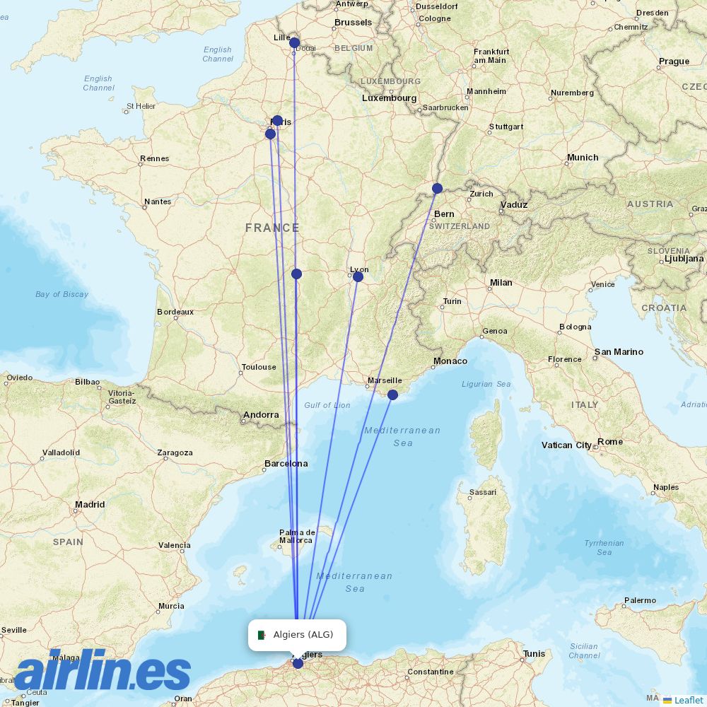 ASL Airlines France from Houari Boumediene Airport destination map