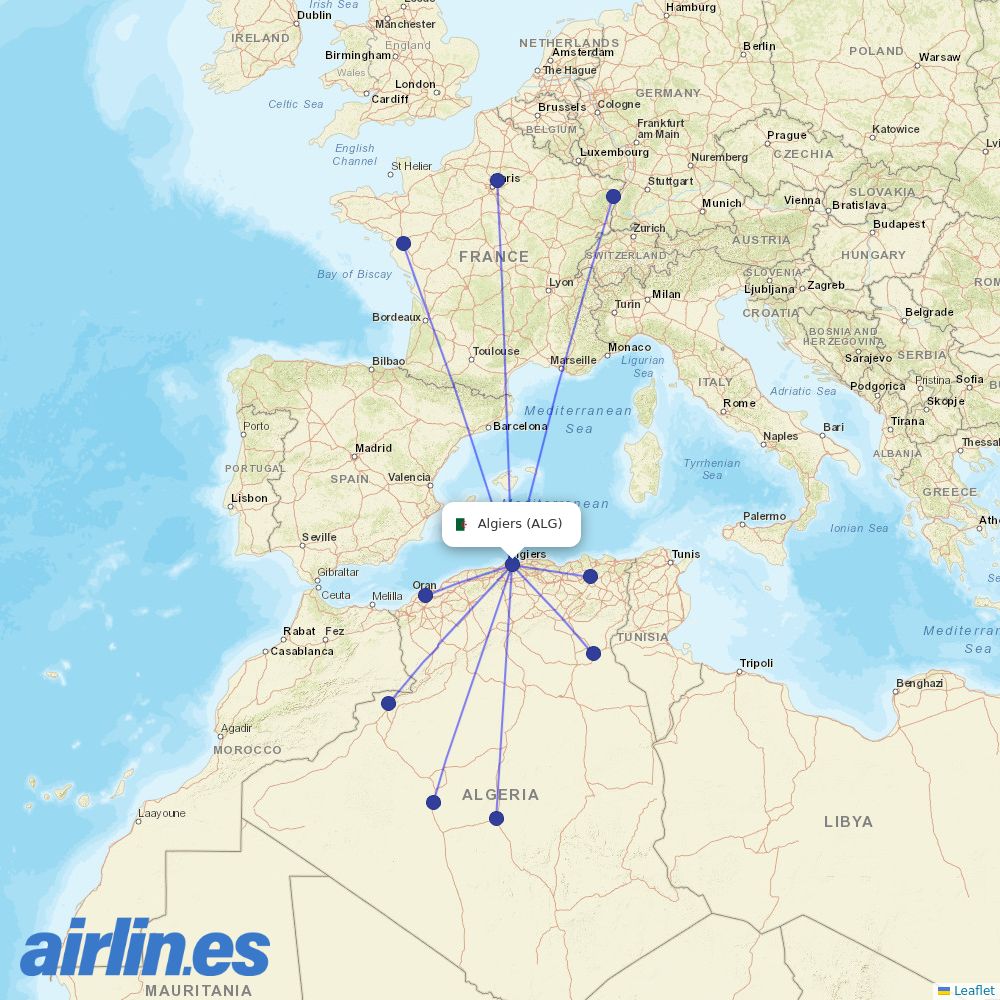 Tassili Airlines from Houari Boumediene Airport destination map