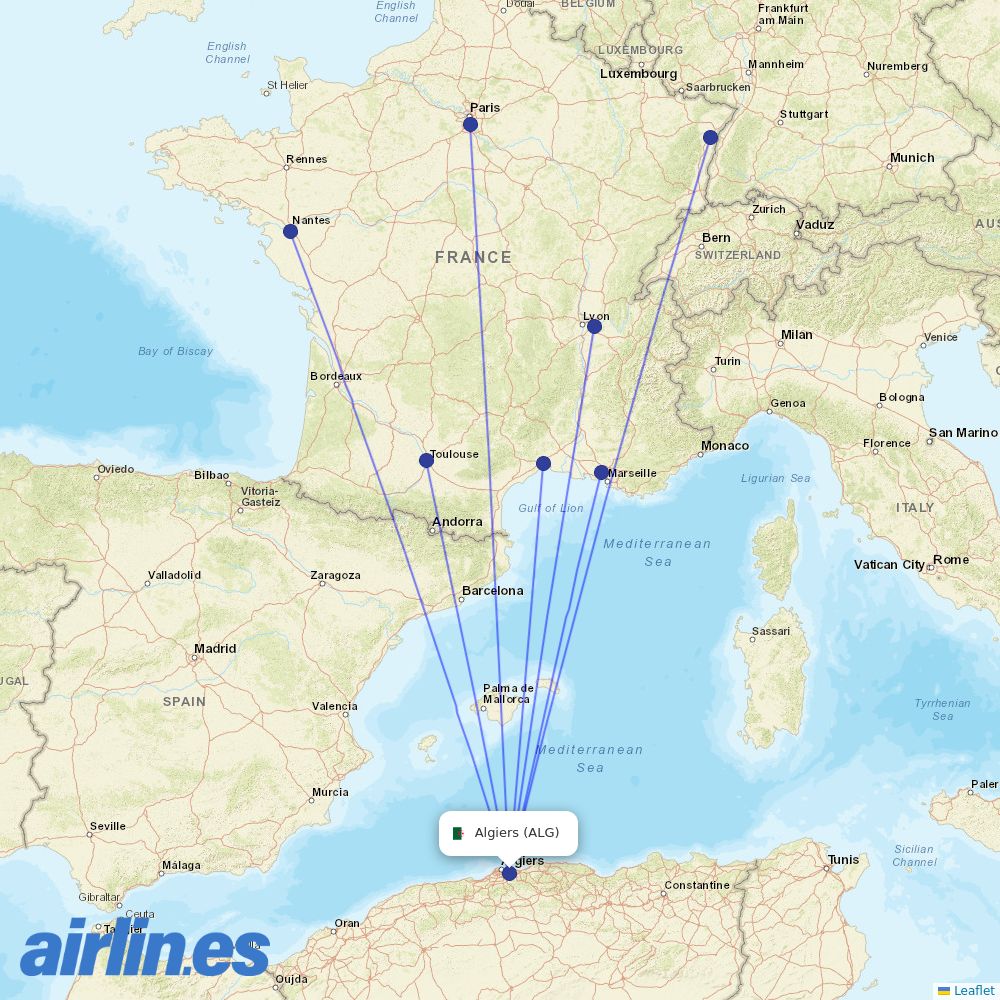 Transavia France at ALG route map
