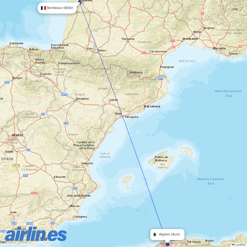Volotea from Houari Boumediene Airport destination map