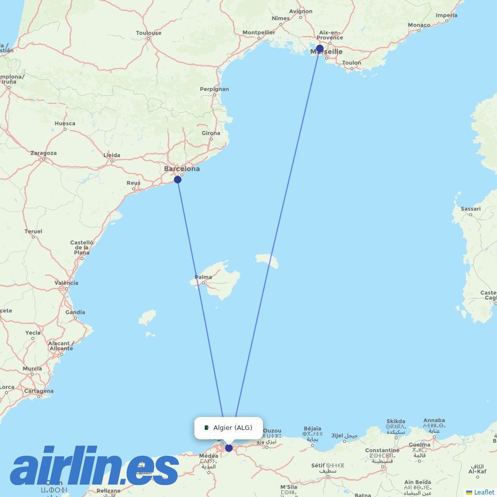 Vueling from Houari Boumediene Airport destination map