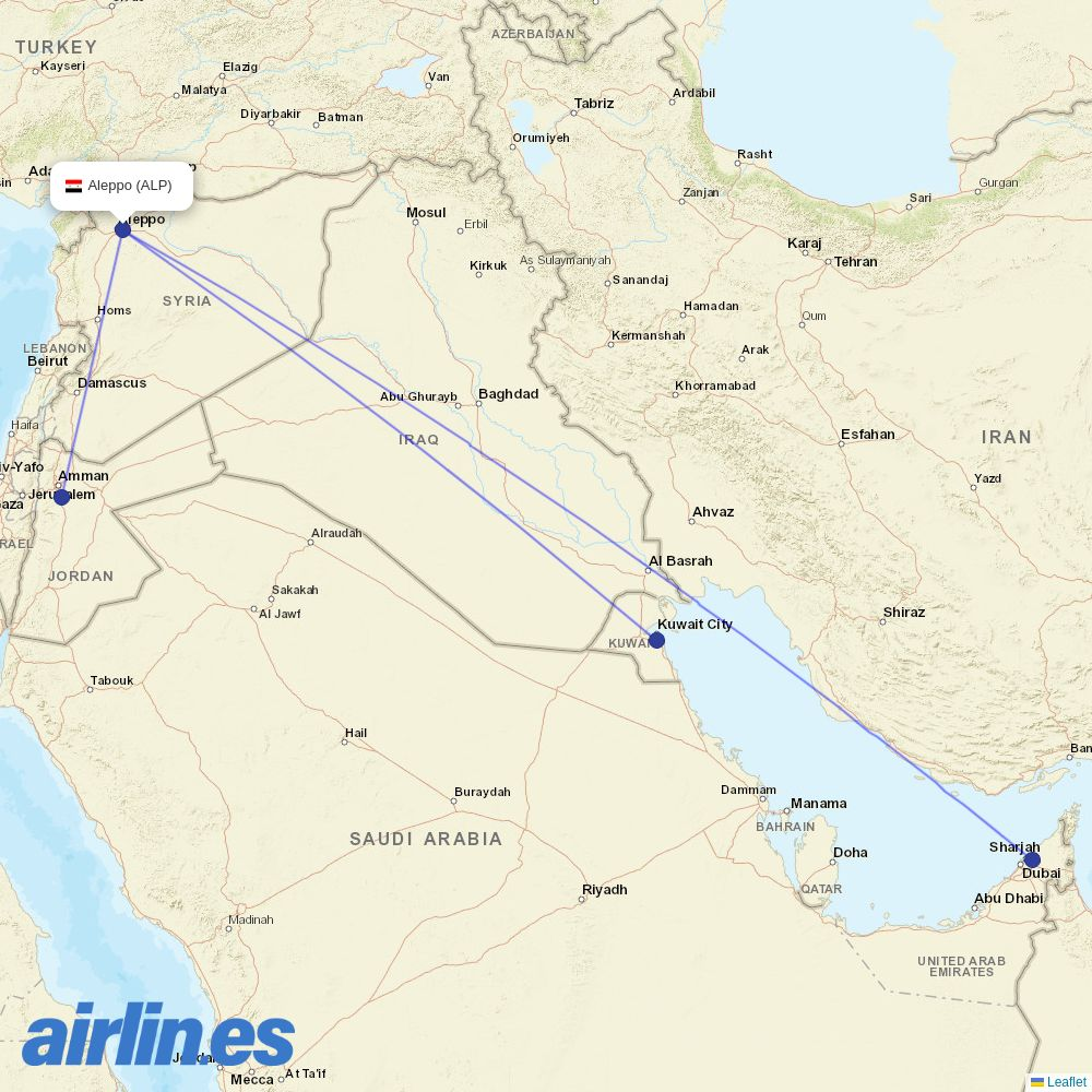 Qatar Airways from Aleppo International destination map