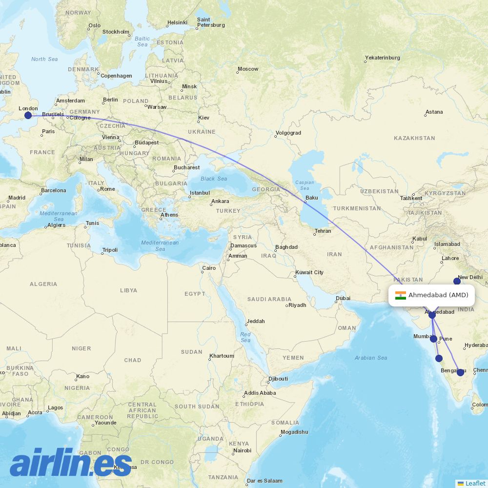 Air India at AMD route map