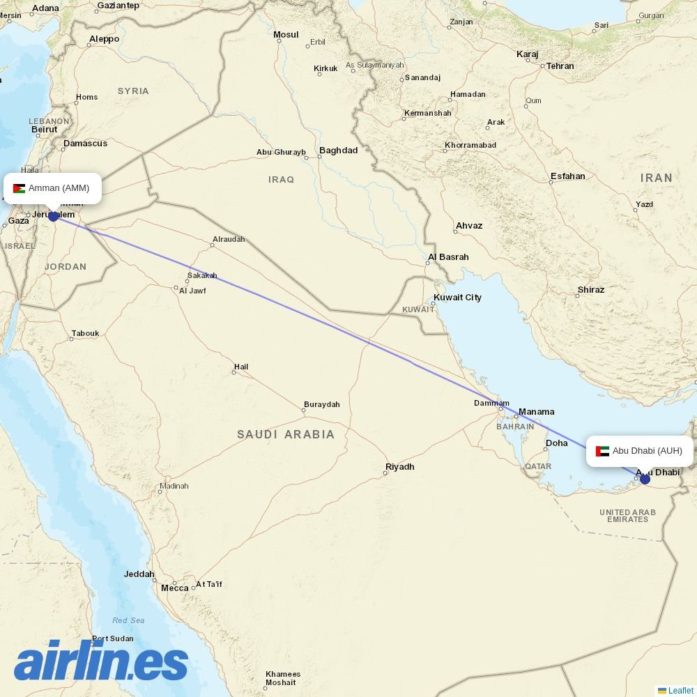 Air Arabia Abu Dhabi from Queen Alia International destination map
