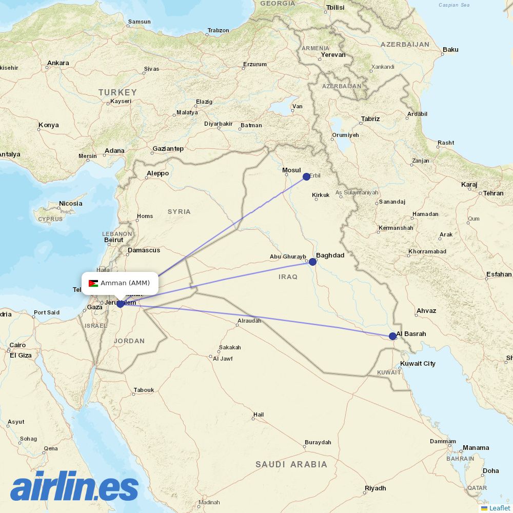 Iraqi Airways at AMM route map