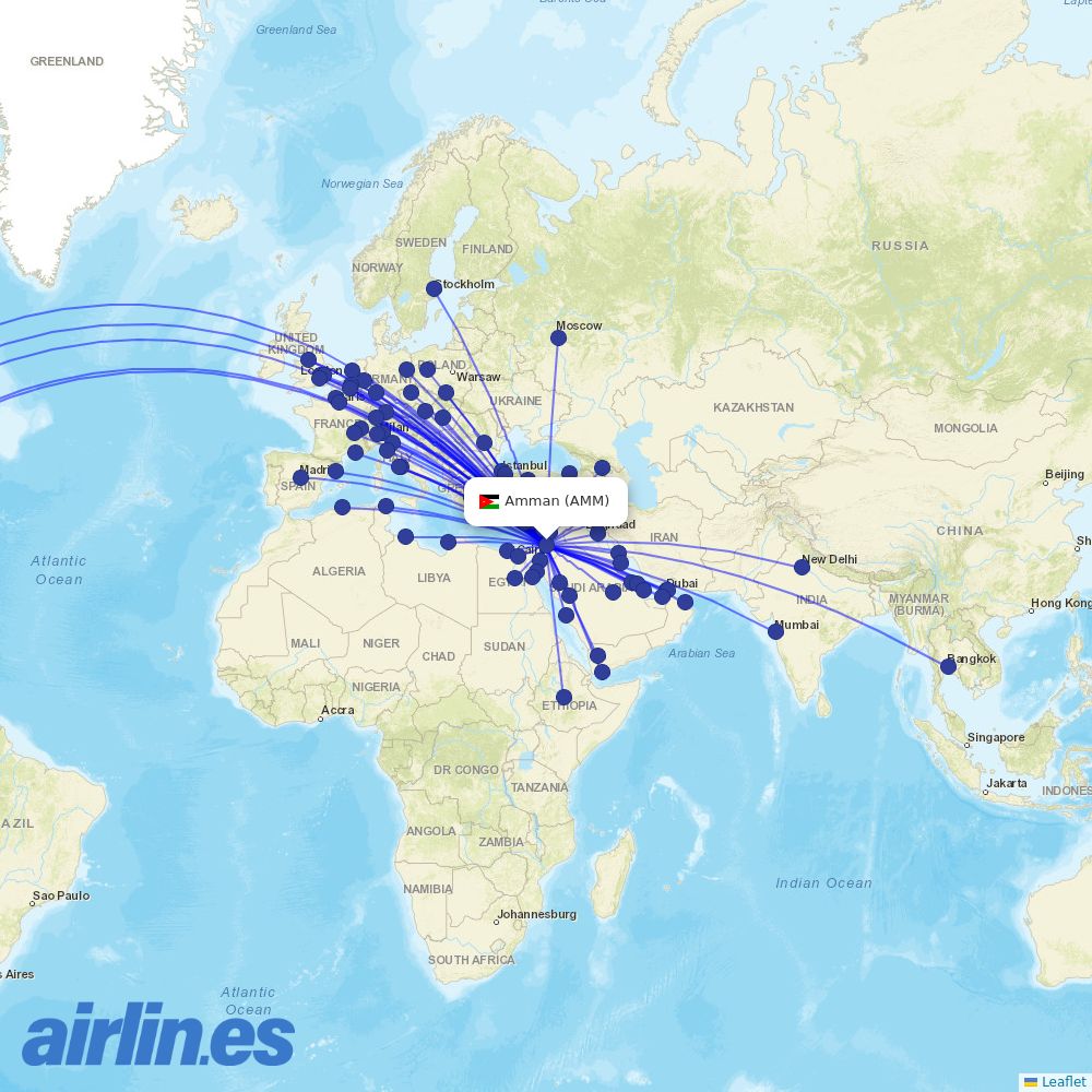 EgyptAir at AMM route map