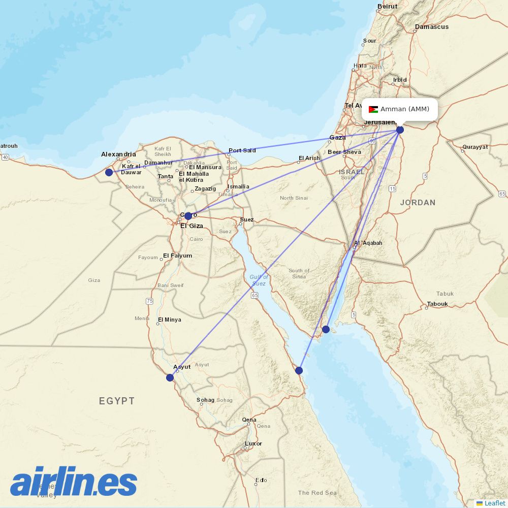 Air Cairo from Queen Alia International destination map