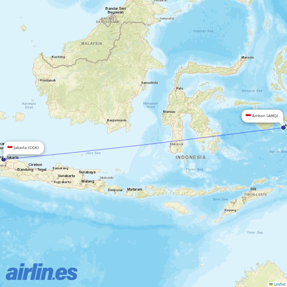 Garuda Indonesia from Pattimura destination map