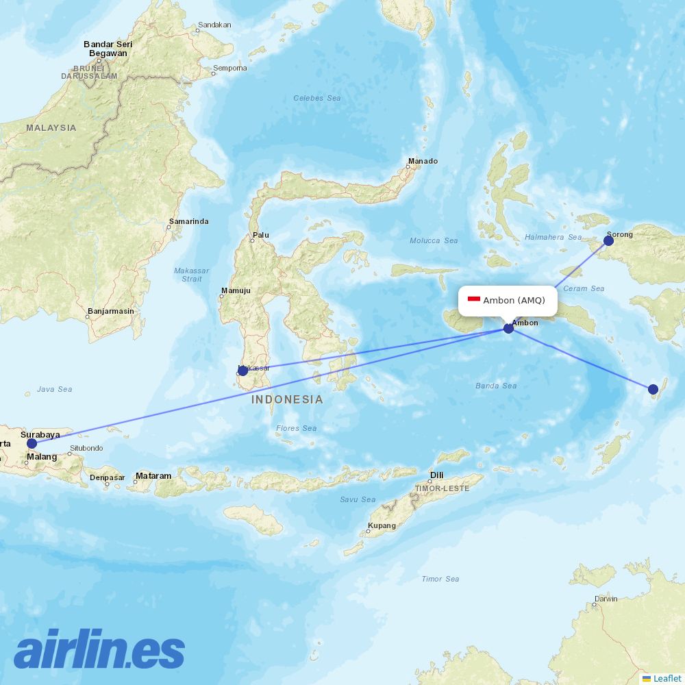 Lion Air from Pattimura destination map
