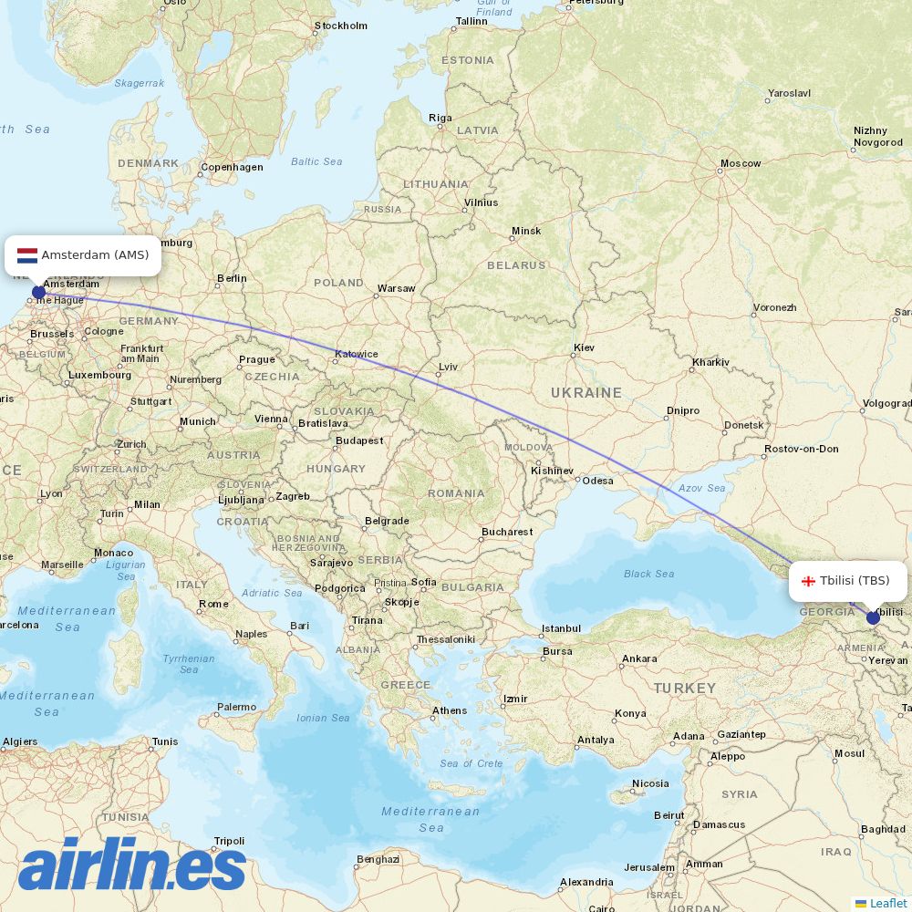 Georgian Airways at AMS route map