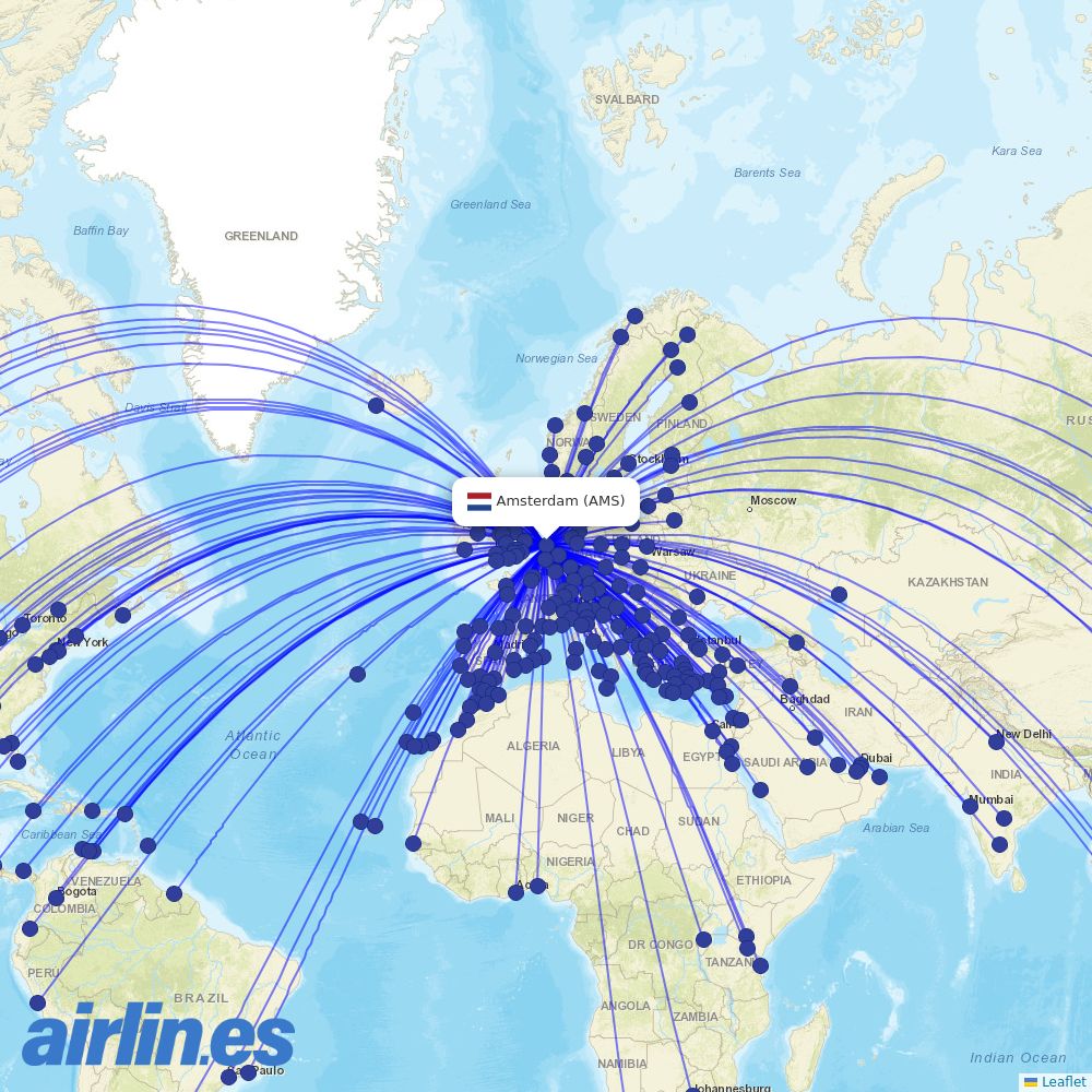 Transavia from Schiphol destination map