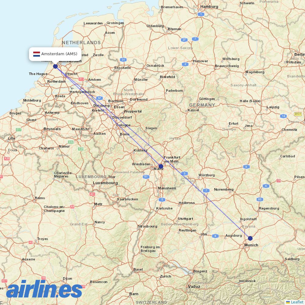 Lufthansa at AMS route map