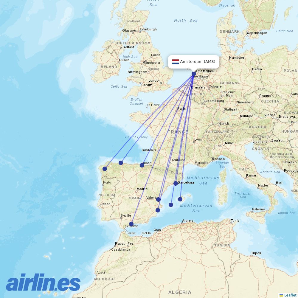 Vueling from Schiphol destination map
