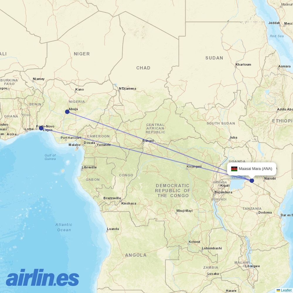 United Nigeria at ANA route map