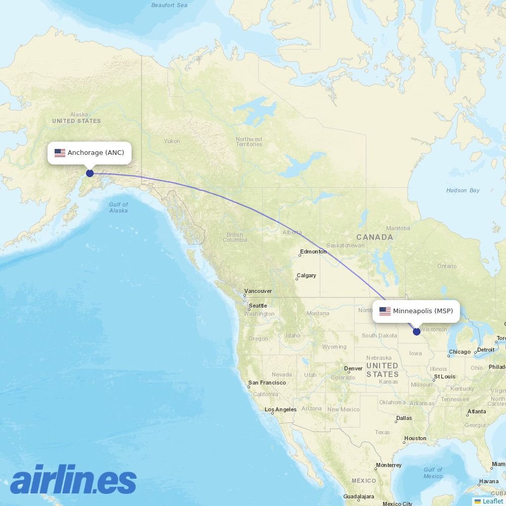 Sun Country Airlines at ANC route map