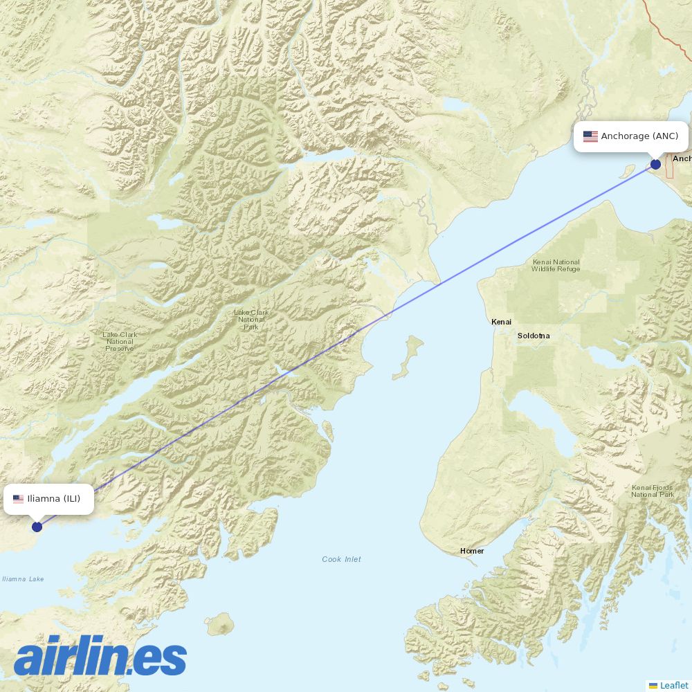 Iliamna Air Taxi at ANC route map
