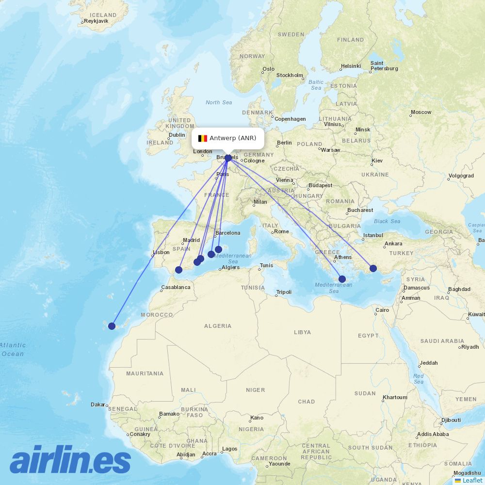 TUI fly at ANR route map