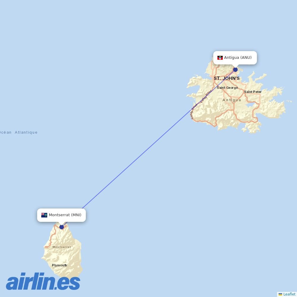 FlyMontserrat at ANU route map