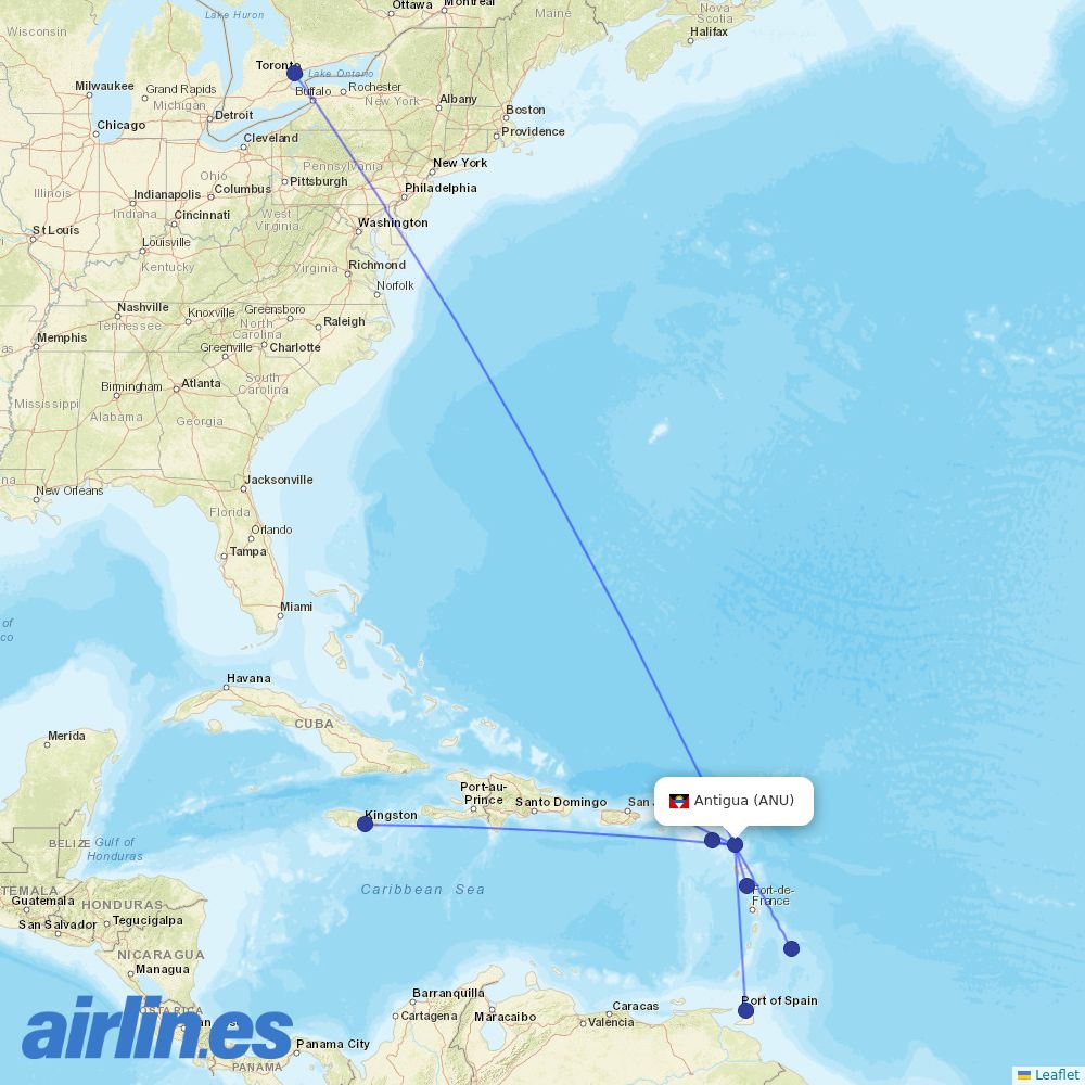 Caribbean Airlines from Antigua destination map