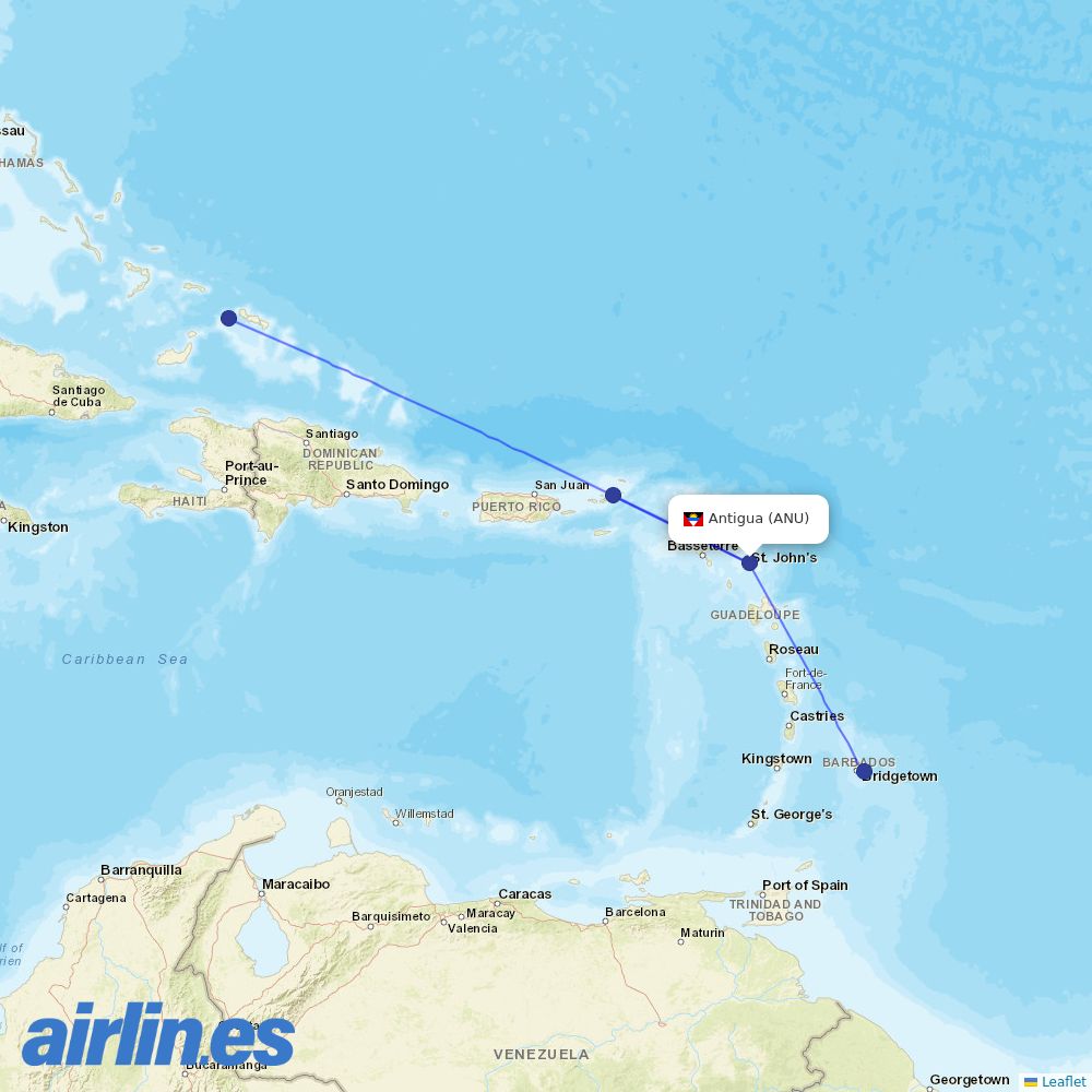 interCaribbean Airways at ANU route map