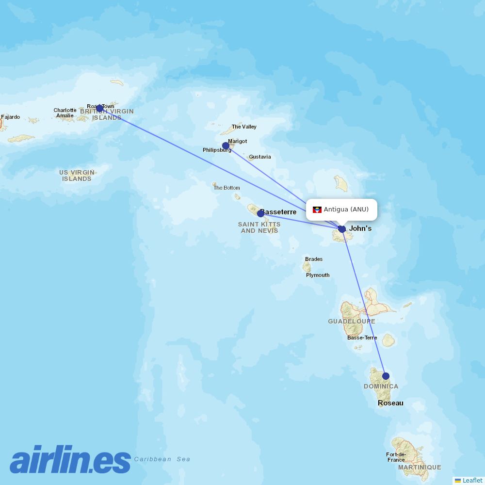 Winair at ANU route map