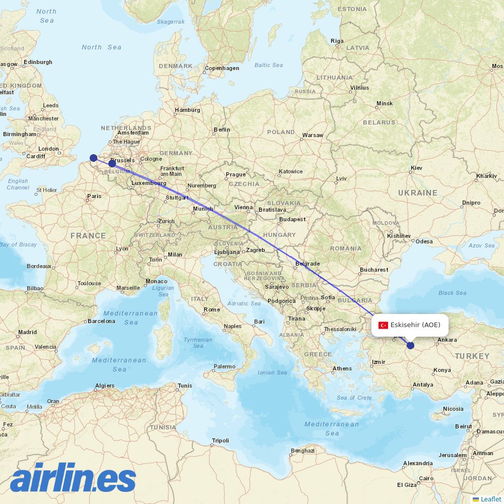TUI fly Belgium from Anadolu Airport destination map
