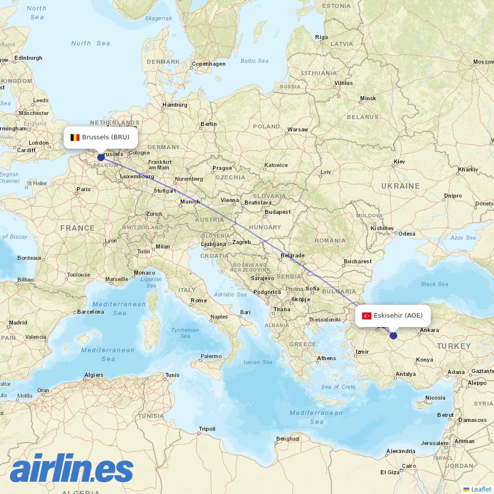 SunExpress from Anadolu Airport destination map