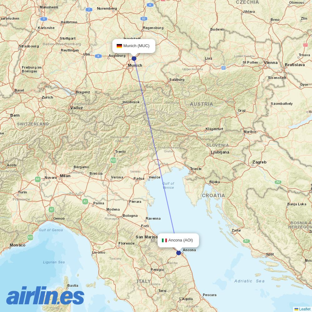 Air Dolomiti from Falconara destination map