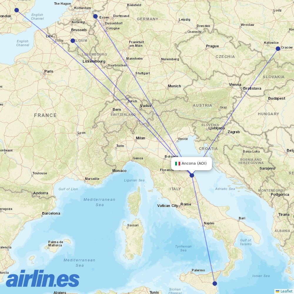 Ryanair from Falconara destination map