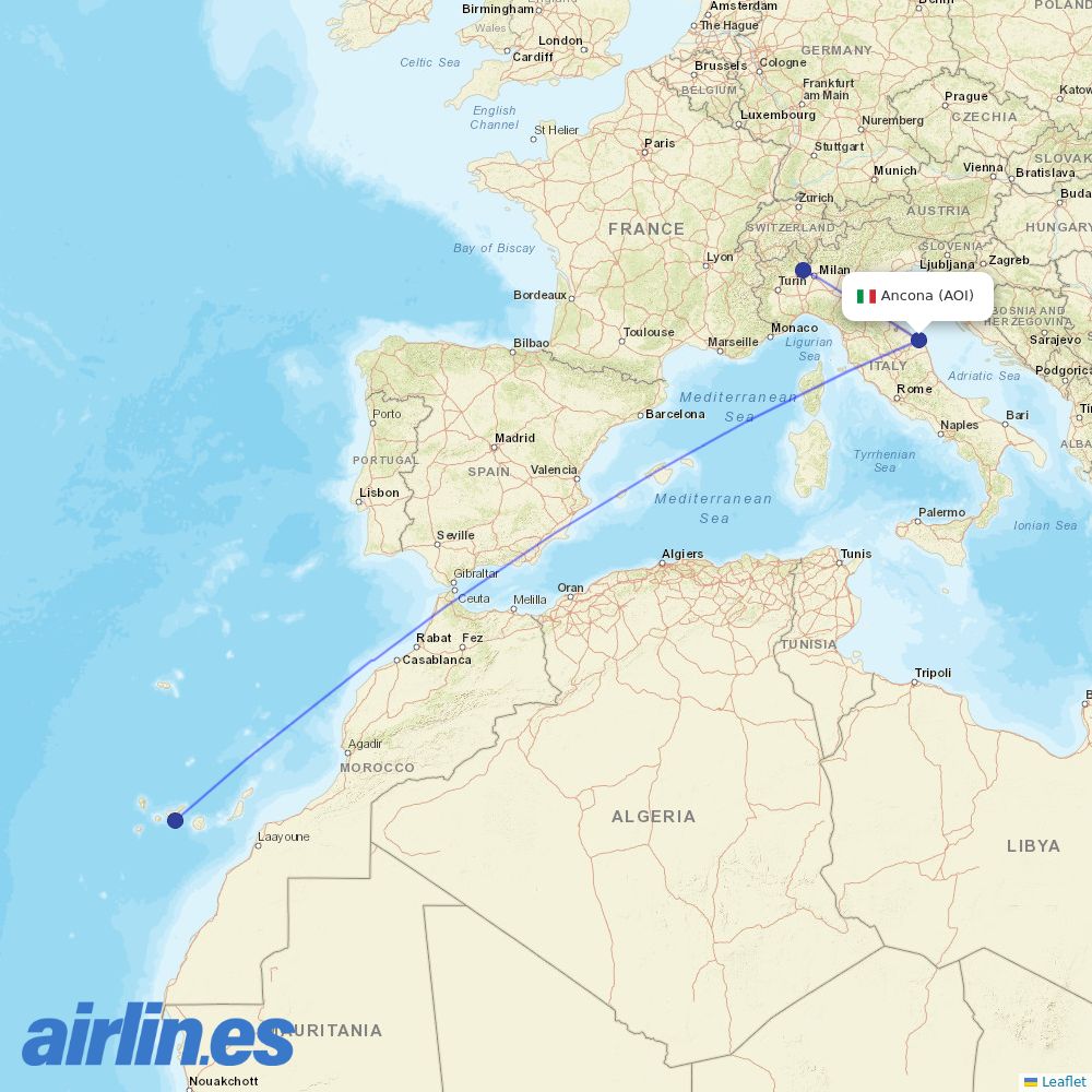Neos from Falconara destination map