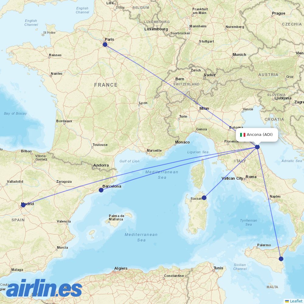 Volotea from Falconara destination map