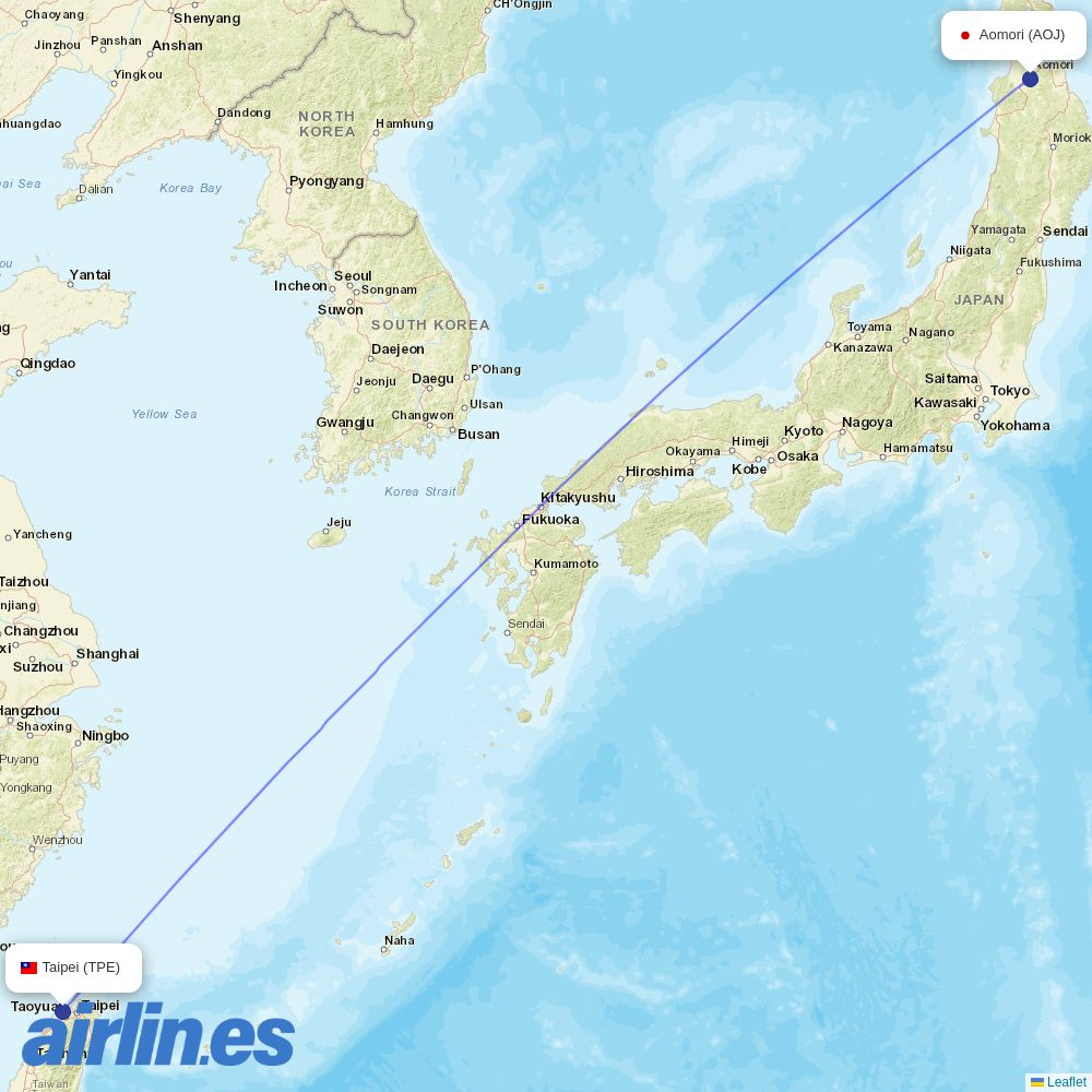 EVA Air from Aomori destination map