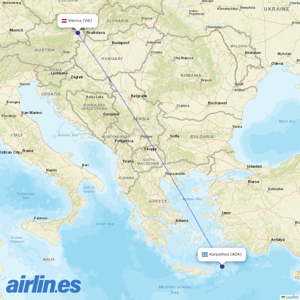Austrian Airlines from Karpathos destination map