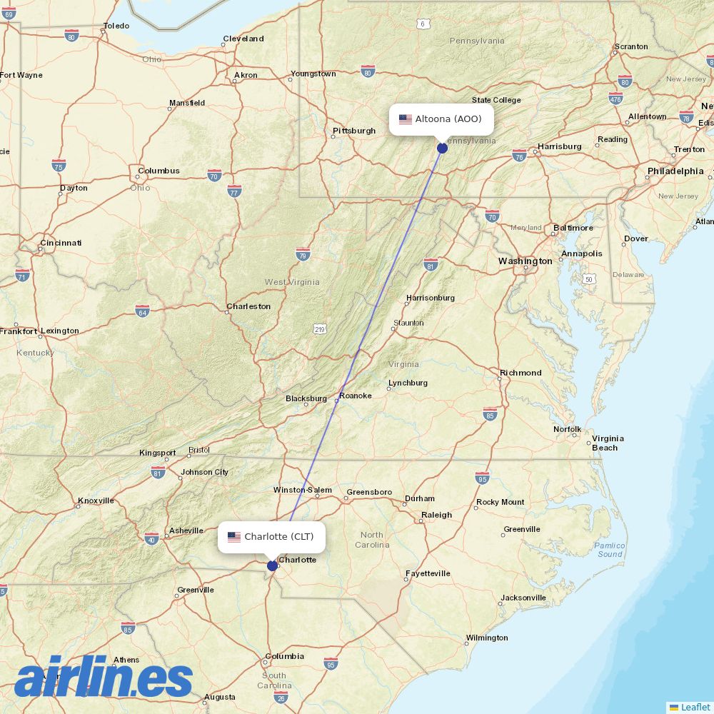 Contour Aviation from Altoona Blair Co destination map