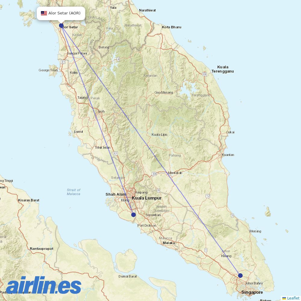 AirAsia from Sultan Abdul Halim destination map